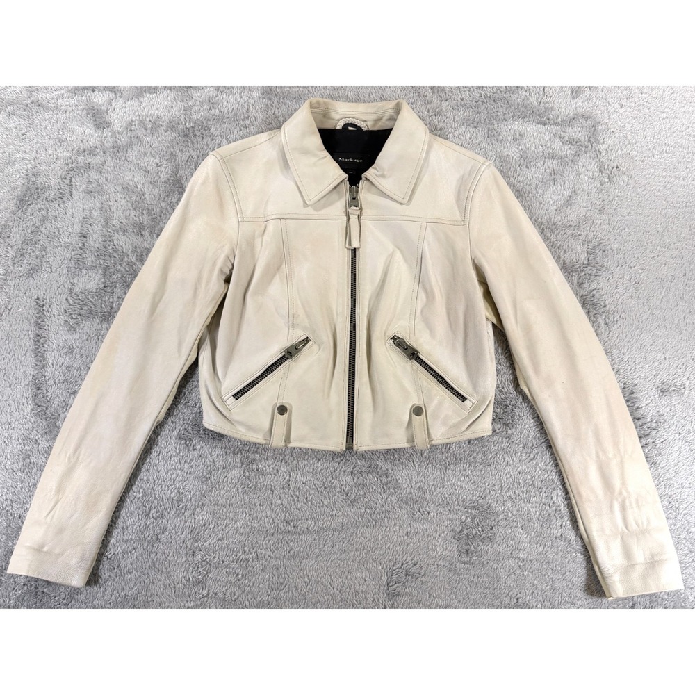 Mackage Leather Jacket Womens S Ivory Moto Zip Crop READ